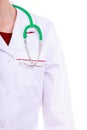 Part female body in lab coat. Doctor nurse with stethoscope isolated Royalty Free Stock Photo