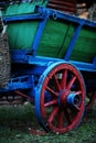 Part of wooden carriages of green-blue color Royalty Free Stock Photo