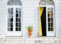 The part of house in Italian style. Doors, stairs and plants. Exterior ideas Royalty Free Stock Photo