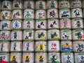 Colorful stacked sake barrels near the Meiji Shrine in Tokyo, Japan