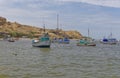Part of the Inshore Fishing Fleet anchored up off the Town of Mancora in Peru