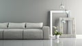 Part of interior with grey sofa and stylish frames 3D rendering Royalty Free Stock Photo