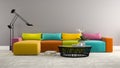 Part of interior with modern colorful sofa 3d rendering