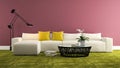 Part of interior with modern whitw sofa and purple wall 3d ren Royalty Free Stock Photo