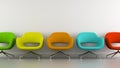 Part of interior with multicolored modern armchairs