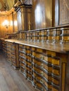 Part of the interior of the sacristy with a copy of the image of Jesus of Monopello in the sanctuary of the Holy Trinity and the