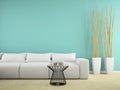 Part of interior with white sofa and blue wall 3D rendering Royalty Free Stock Photo