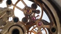 Part of internal clock mechanism. Lever escapement of watches. Equal intervals, oscillating system. Selective focus