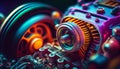 Part of the internal structure of a car engine. Colorful wallpaper illustration. Electronics and car repair service background Royalty Free Stock Photo