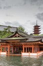 Part of itsukushima Shinto Shrine barely above sea level.