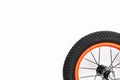 Part of kids bicycle wheel with spokes, white background Royalty Free Stock Photo