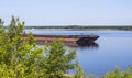 Part of the Large barges going down the river Volga Royalty Free Stock Photo