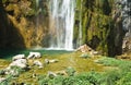 Part of the large waterfall, Plitvice Lakes in Croatia, National Park, beautiful view, sunny day Royalty Free Stock Photo