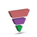 3-part lead generation template. Marketing pyramid or sales conversion cone. Infographics, three-dimensional style