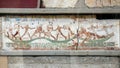 Part of a limestone relief showing men in boats inside the Museum of Egyptian Antiquities in Cairo, Egypt.