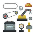 Part of machinery manufacturing work detail gear mechanical equipment industry vector illustration.