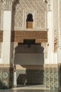 Part of main courtyard in madrasa Ben Youssef Madrasa in Marrakesh, Morocco