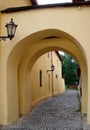 Part of Main square of historical Spisska Sobota town, currently city district of Poprad Royalty Free Stock Photo