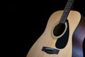 Part of modern acoustic guitar on black background Royalty Free Stock Photo