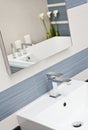 Part of modern bathroom in blue and gray tones Royalty Free Stock Photo