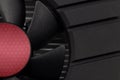 Part of modern black computer video card with cooler. Cooling system of powerful graphics card. Electronic device or computer part Royalty Free Stock Photo