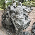Part of Monument of grant privileges of Dusseldorf; Knights and Death, Sculpture of Bert Gerresheim on Burgplatz Royalty Free Stock Photo