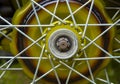 Part of a motorcycle wheel with spokes. Royalty Free Stock Photo