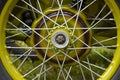 Part of a motorcycle wheel with spokes. Royalty Free Stock Photo