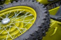 Part of a motorcycle wheel with spokes. Royalty Free Stock Photo