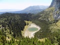 Part of the natural beauty of Durmitor - Jablan Lake - hidden in a beautiful mountain forest. Royalty Free Stock Photo