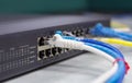 Part of Network switch with LAN cable Royalty Free Stock Photo