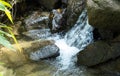 Part of Ngao Waterfall in Ranong, Thailand. Landscape of Waterfall Crashing Big Stone on The Clear Natural Water in The Jungle Royalty Free Stock Photo