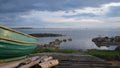 Part of an old boat on the background of Baltic Sea coast, Gulf of Finland, Estonian seaside Royalty Free Stock Photo