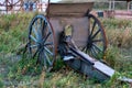 Part of old decorative cannon standing outdoors