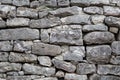 Part of old gray stone wall made of different form and size rock