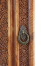 Part of the old wooden door with round door handle