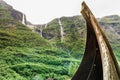 Part of old wooden viking boat in norwegian nature Royalty Free Stock Photo