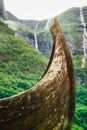 Part of old wooden viking boat in norwegian nature Royalty Free Stock Photo