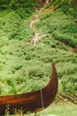 Part of old wooden viking boat in norwegian nature Royalty Free Stock Photo