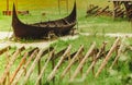 Part of old wooden viking boat in norwegian nature