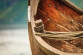 Part of old wooden viking boat closeup Royalty Free Stock Photo
