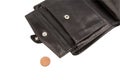 Part of open black wallet with coin Royalty Free Stock Photo