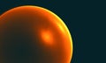 Part of orange glowing metallic 3d sphere, celestial body or balloon in far deep black space.