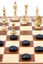 Part of playfield with chess and checkers gaming Royalty Free Stock Photo