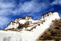 The part of the Potala Palace, with the people republic of China flag inside as well as many windows, curtain, Brick wall, Potala Royalty Free Stock Photo