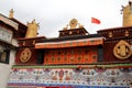 The part of the Potala Palace, with the people republic of China flag inside as well as many windows, curtain, Brick wall, Potala Royalty Free Stock Photo