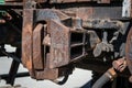 Part of the railway abandoned steam locomotive depot rusty old remnants Royalty Free Stock Photo