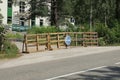 Part of the reconstructed road is blocked by a wooden barrier Royalty Free Stock Photo