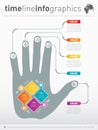 Part of the report with human hand and icons set. Business presentation concept with five options. Vector infographic of