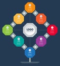 Part of the report with icons set. Business concept with 8 variations and 16 icons. Web Template of chart, diagram or